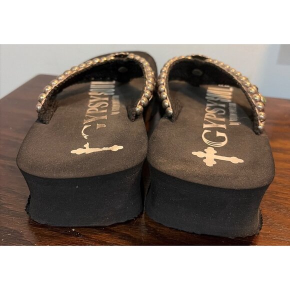 Gypsy Soule Womens Rhinestone Embellished Black Flip Flops Red Snakeskin Straps - Picture 3 of 7